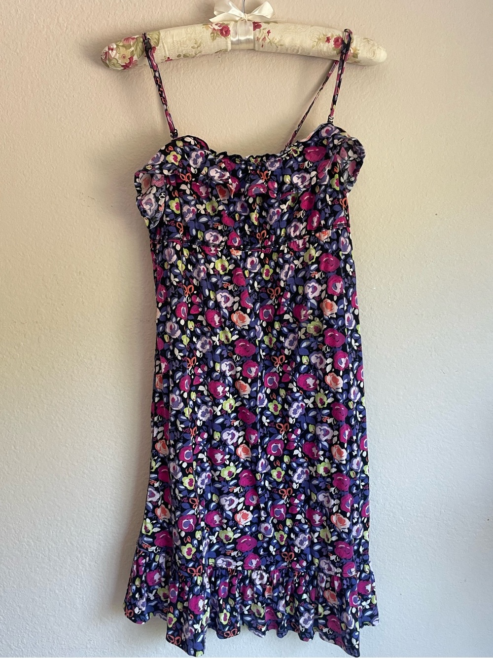 aerie y2k Purple Ruffled Floral Mini Dress EUC - size small